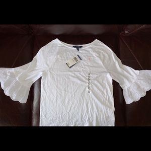 Girl’s Ralph Lauren Polo Eyelet Sleeve Blouse